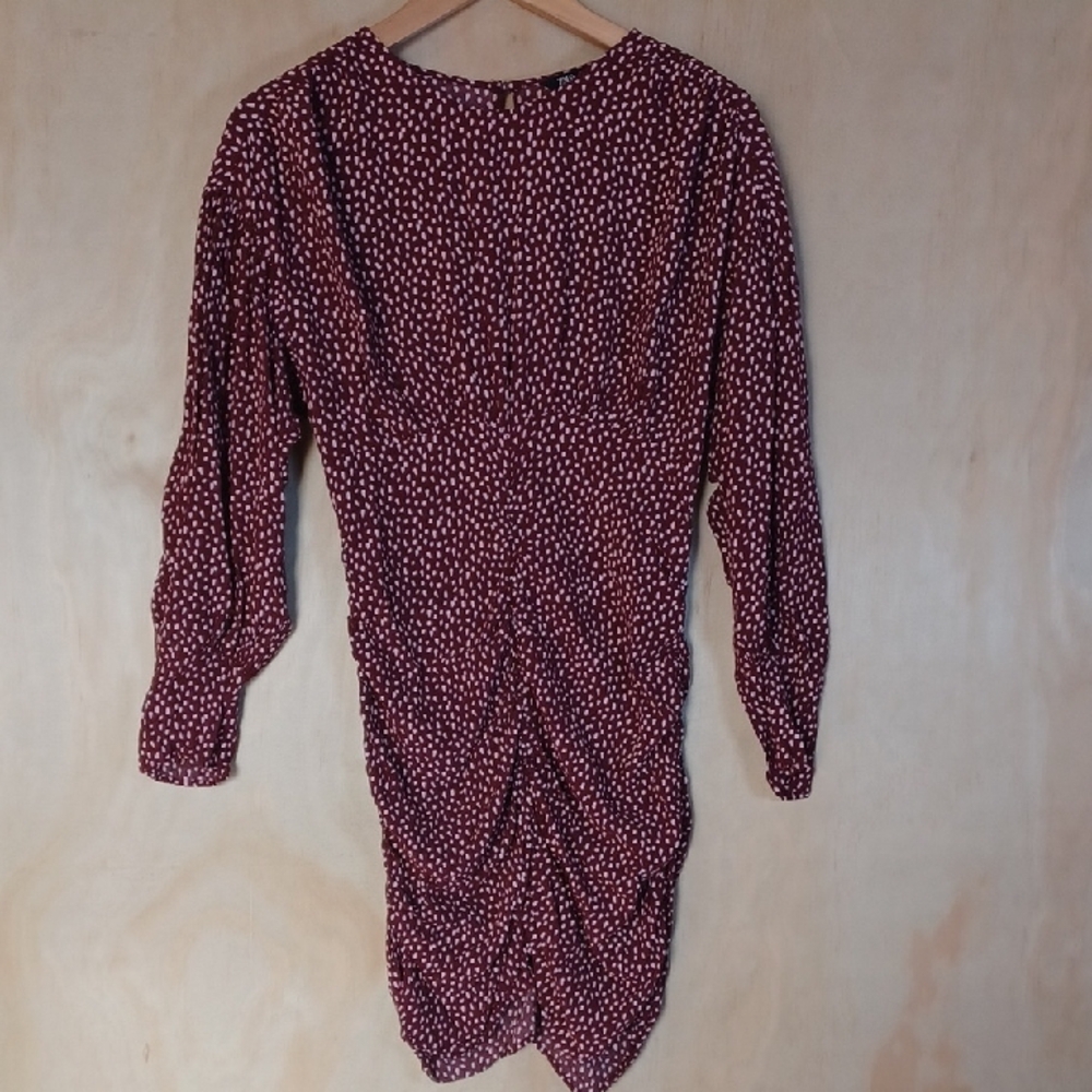 Zara Burgundy Long Sleeve Ruched Bodycon Mini Dress